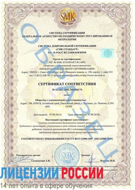 Образец сертификата соответствия Калтан Сертификат ISO 22000