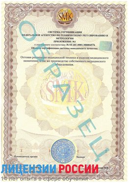 Образец сертификата соответствия (приложение) Калтан Сертификат ISO 13485