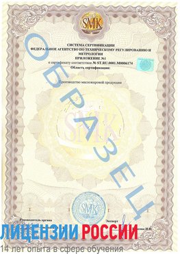Образец сертификата соответствия (приложение) Калтан Сертификат ISO 22000